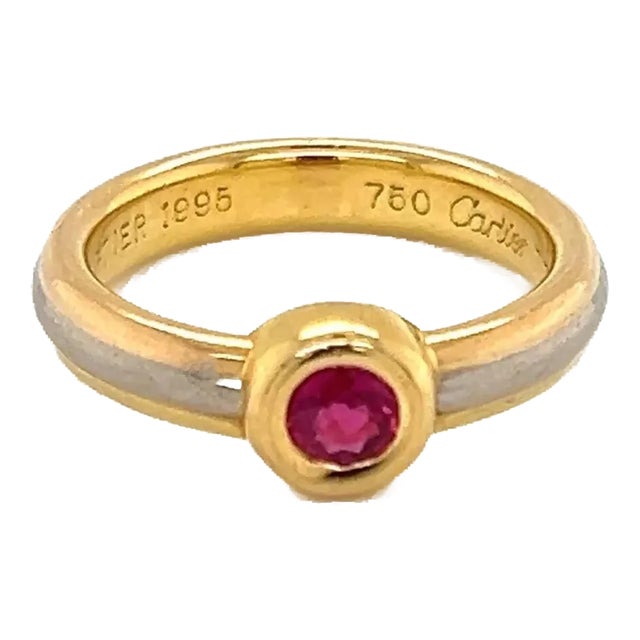 Cartier 18k Tri Color Gold Ruby Stack Band Ring W/Cert - Size 4 For Sale