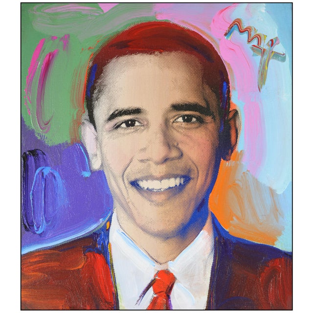 Peter Max 2009 President Obama Pop Art Blue Acrylic Painting on Canvas Peter Max For Sale - Image 4 of 7