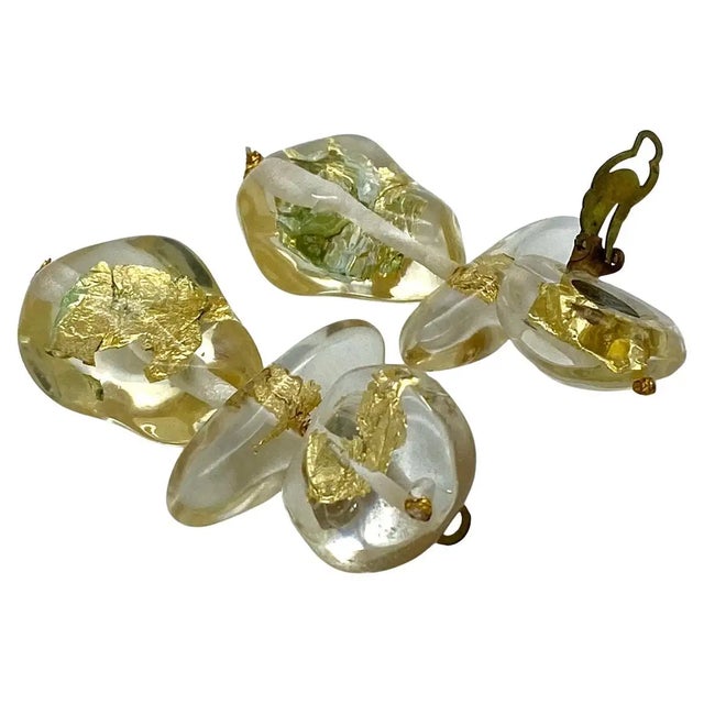 Gerda Lynggaard for Monies Lucite Dangle Earrings With Gold Foil For Sale - Image 4 of 5