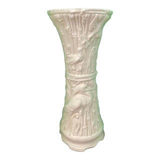 Vintage Chinoiserie Plaster Plant Stand Pedestal With Crane and Bamboo Design For Sale