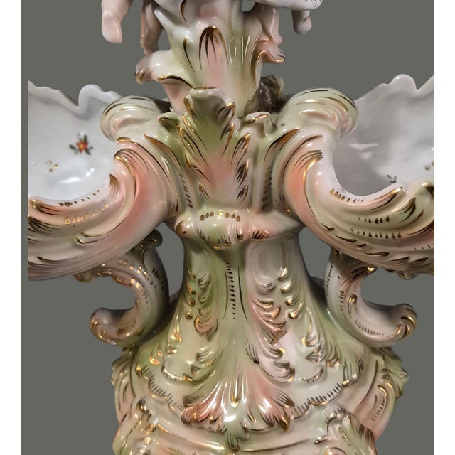 Antique Rococo Attributed Meissen Dresden Lady With Cherub Double Bowls For Sale - Image 10 of 15