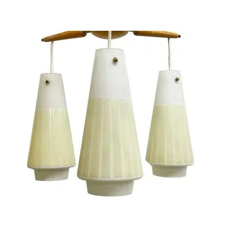 Glass Mid-Century Modern Ceiling Lamp in Beech and Frosted Glass For Sale - Image 7 of 8