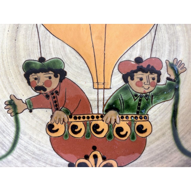 1970s Swiss Folk Art Pottery Wall Plates With Hot Air Balloons Heimberg-Steffisburg- a Pair For Sale - Image 4 of 6