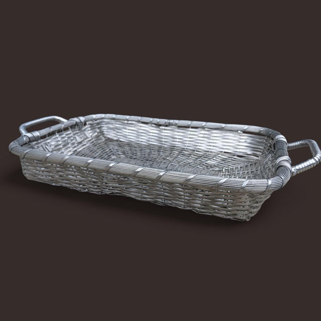 Vintage French Style Silver Mesh Woven Basket Tray For Sale - Image 11 of 11