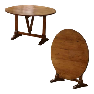 19th Century French Provincial Carved Walnut & Pine Tilt-Top Wine Tasting Table