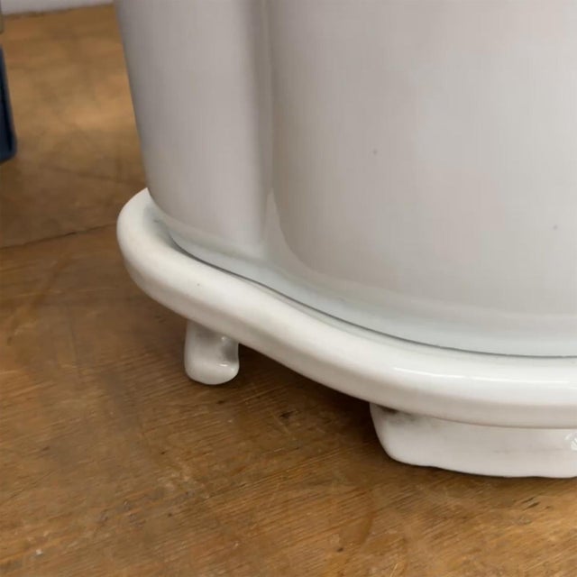 White Early 20th Century White Ceramic Planter with Footed Tray For Sale - Image 8 of 9