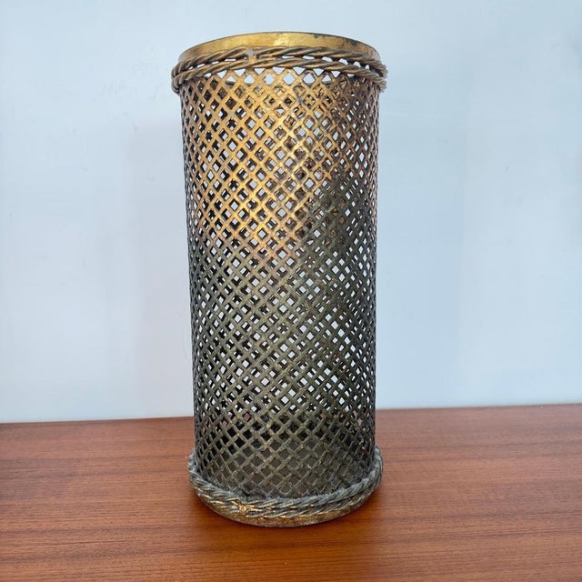 Metal Italian Gilded Metal Umbrella Stand by Li Puma, 1950 For Sale - Image 7 of 11