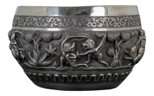 Indian Silver Repoussé Hunting Bowl, Lucknow, 19th Century