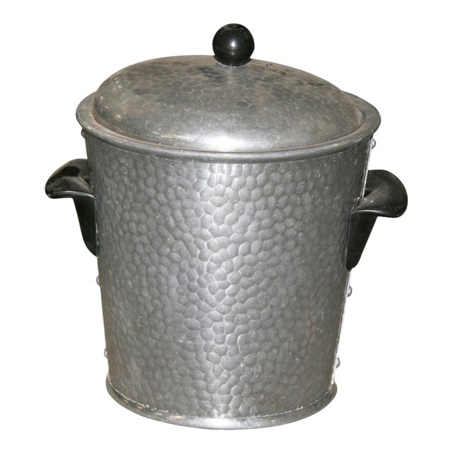 Vintage Mid Century Hammered Aluminum Ice Bucket For Sale