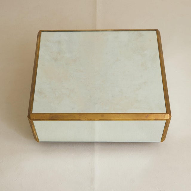 Modern French Mirror + Brass Square Coffee Table, 1970s For Sale - Image 3 of 11