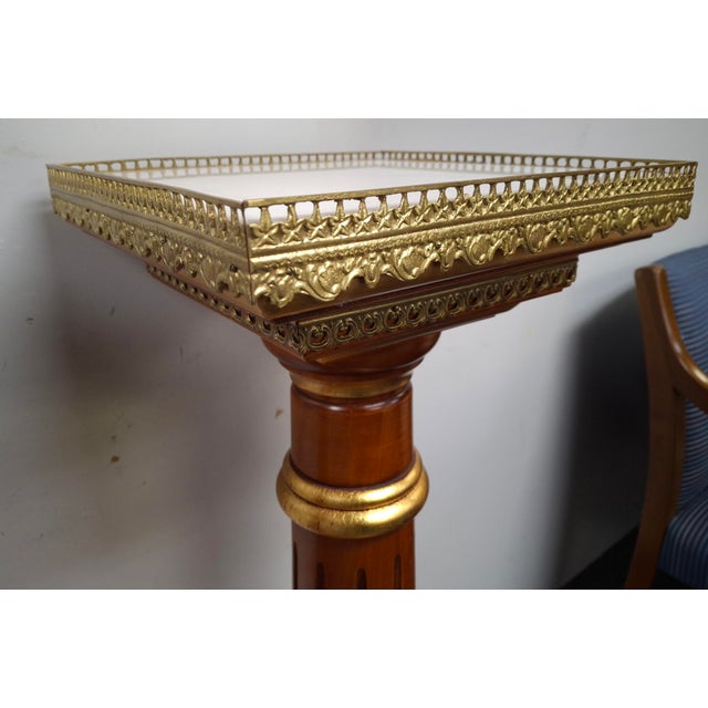 Pair Mahogany and Gilt Decorated Galleried Marble Top Pedestals by Francesco Meroni For Sale - Image 10 of 18