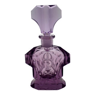 C. 1920s Art Deco Czechoslovakian Amethyst Glass Perfume Bottle For Sale