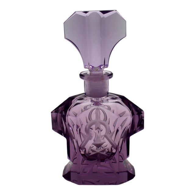 C. 1920s Art Deco Czechoslovakian Amethyst Glass Perfume Bottle For Sale