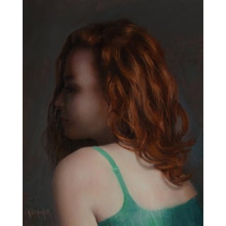 Portrait in Green by Kelly Birkenruth | Oil on Panel Portrait of a woman with red hair in a green top. For Sale