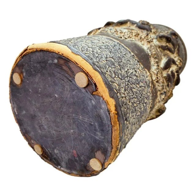 Sculptural Vase or Umbrella Stand with High Relief in Wood and Chalk, 1940s For Sale - Image 6 of 9