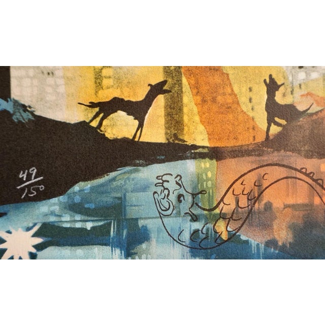Surrealism Dali Manhattan Skyline Hand Signed Numbered Lithograph Surreal Very Rare Art For Sale - Image 3 of 3