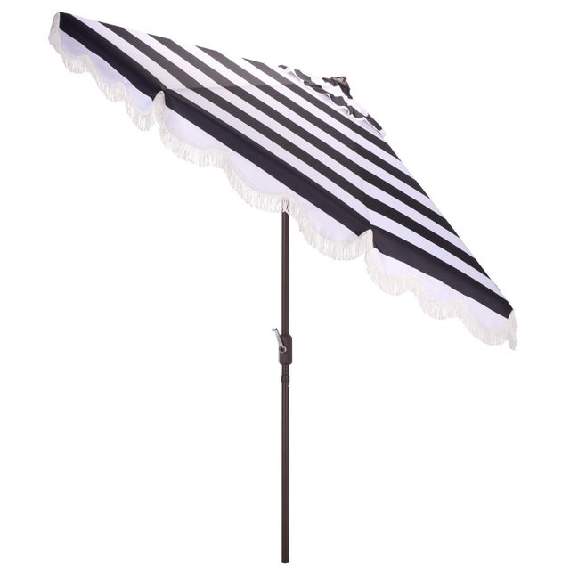 Black Lucerna 9 Ft Crank Umbrella, Black Stripe/Brown Pole For Sale - Image 8 of 9
