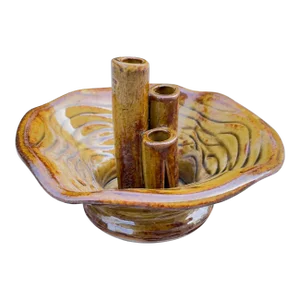 Studio Pottery Faux Bois Signed Ikebana Vase