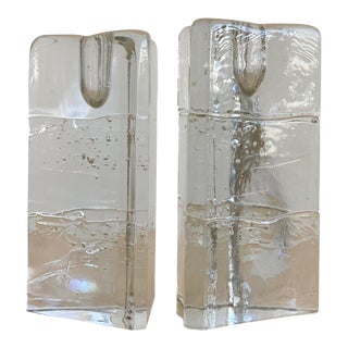 Vintage Triangular Clear "Arkipelago" Glass Candlesticks by Timo Sarpaneva for Iittala Glass Finland, a Pair, Circa 1980s For Sale