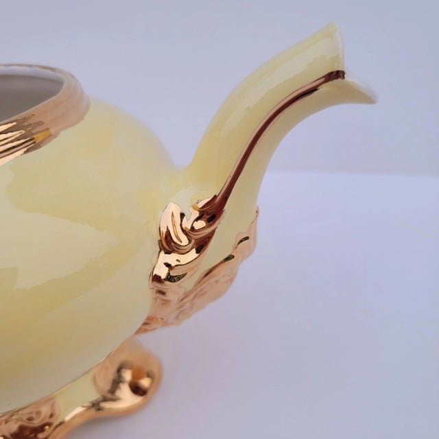 Ceramic Canary Yellow Tea Set With Pumpkin Vine Handles Set of 3 3 Pieces For Sale - Image 7 of 13