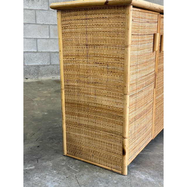 1980s Vintage British Colonial Style Bamboo and Cane Sideboard For Sale - Image 11 of 12