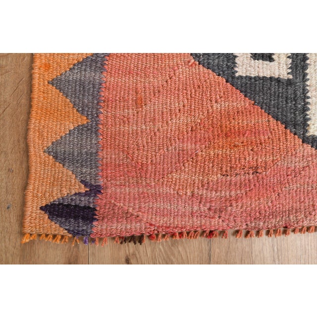 Pink 1970s Vintage Handmade Wool Cotton Orange Runner Rug For Sale - Image 8 of 11