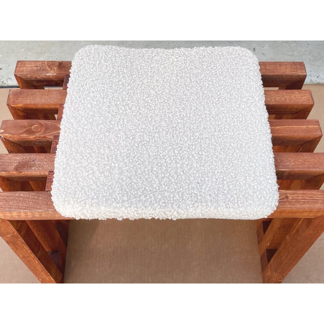 Wood Scandinavian Modern Pine Slatted Benches With Shearling Cushions - A Pair For Sale - Image 7 of 13