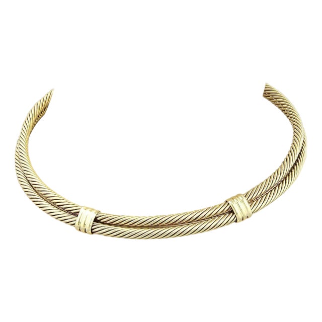 David Yurman Classic Double Cable Wire 14k Yellow Gold Choker Necklace For Sale