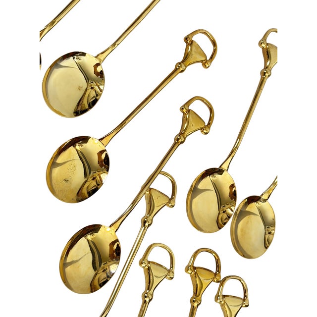 Rustic European Vintage Set of 12 Gucci Gold-Plated Coffee or Demitasse /Coffee Spoons Horsebit Style Handles, For Sale - Image 3 of 10