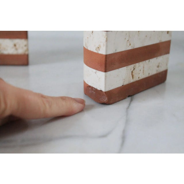 Terra Cotta Fratelli Mannelli Striped Italian Travertine Bookends For Sale - Image 8 of 13