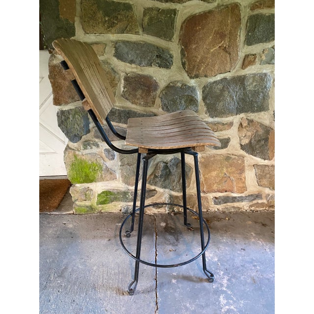 1963 Mid Century Modern Arthur Umanoff Swivel Counter Stool, Slat Back Bent Wood For Sale - Image 10 of 12