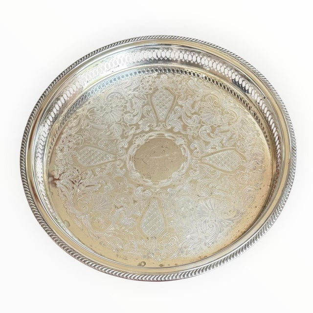 Vintage f.b. Rogers Silver Plate Engraved Floral Gallery Tray 13” For Sale - Image 10 of 14