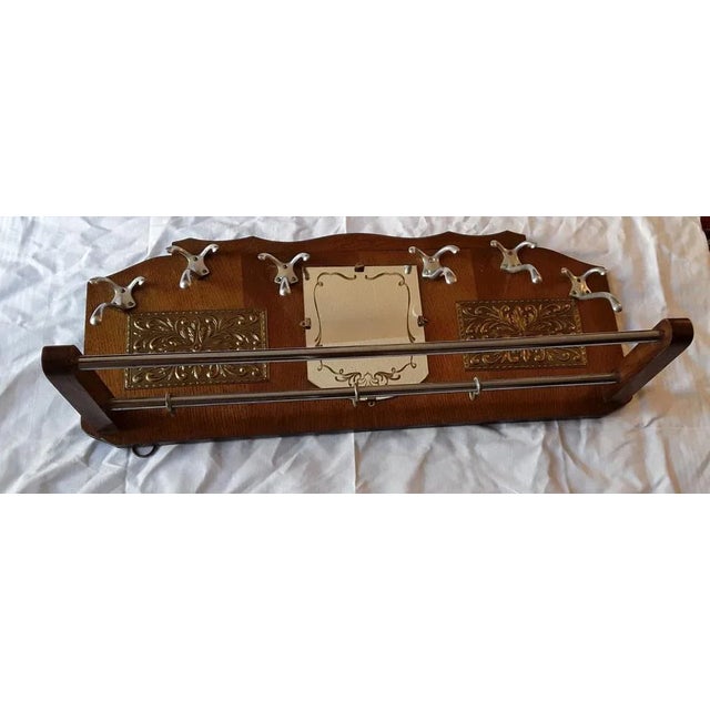 Art Deco Oak Wood Silver Wall Wardrobe with Hooks and Cloakroom Rods, 1930s For Sale - Image 3 of 5