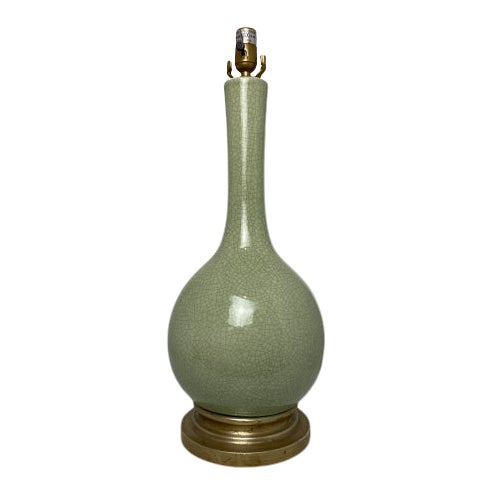 1960s Mid-Century Modern Green Crackle Table Lamp | Chairish