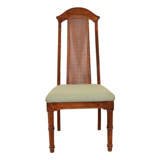Henredon Style Mid-Century Hollywood Regency Carved Oak and Cane Bamboo Form High Back Side Chair or Dining Chair, Circa 1970s For Sale