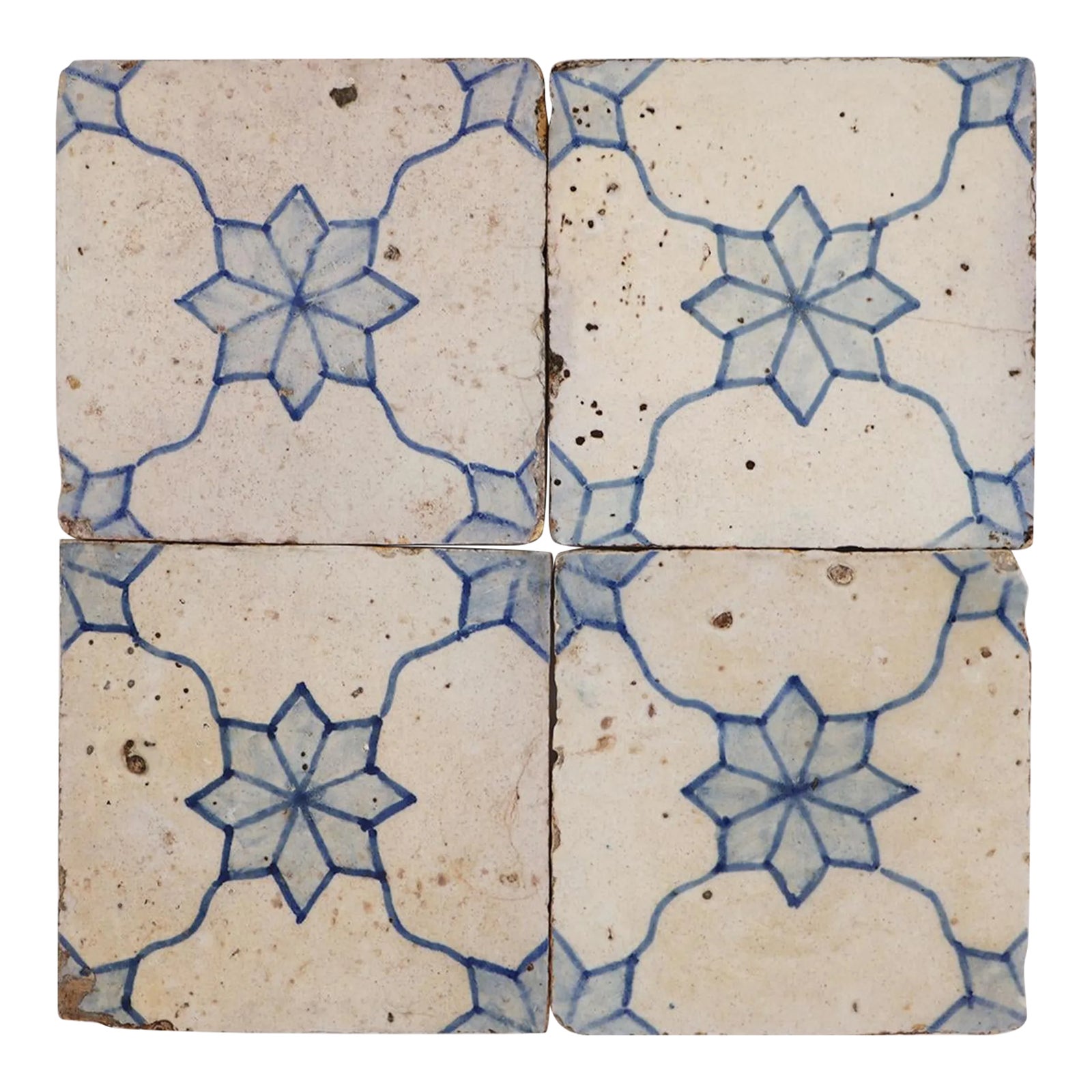 18th Century Set of Four Portuguese Tiles Rare Floral Baroque Pattern ...