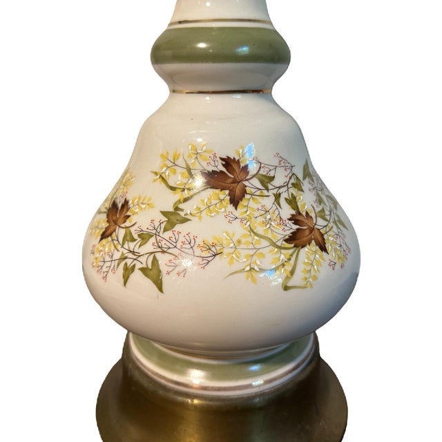 Vintage Mid Century 70's Sage & Cream Ceramic Table Lamp W/Floral Foliage Vintage mid century circa 1970s ceramic vase...