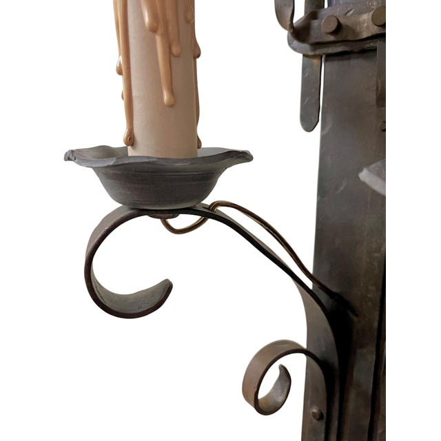 Mid 20th Century Brutalist Hand Forged Iron and Pewter Wall Sconce For Sale - Image 4 of 18