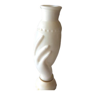 Vintage Avon Elegant Hand Perfume Decanter Bottle Milk Glass For Sale