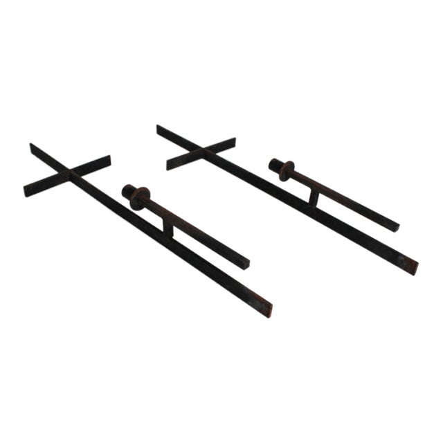 Vintage Wrought Iron Cross Candelabra Wall Sconces Attributed to Van Keppel-Green, a Pair, Circa 1960s For Sale
