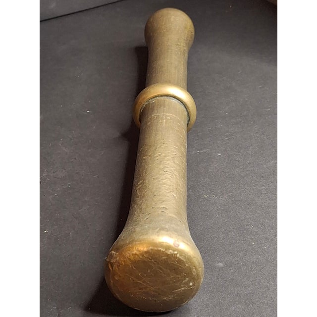 Antique 17th/18th C. Heavy Cast Bell Metal Brass Mortar & Pestle, J. Greenstein Provenance Judaica For Sale - Image 9 of 18