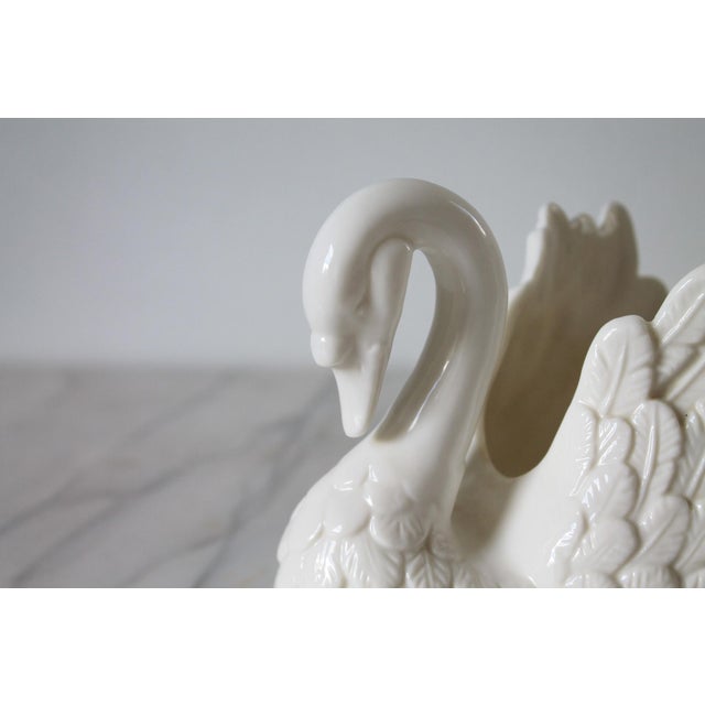 Farmhouse Vintage White Porcelain Swan Planter For Sale - Image 3 of 11