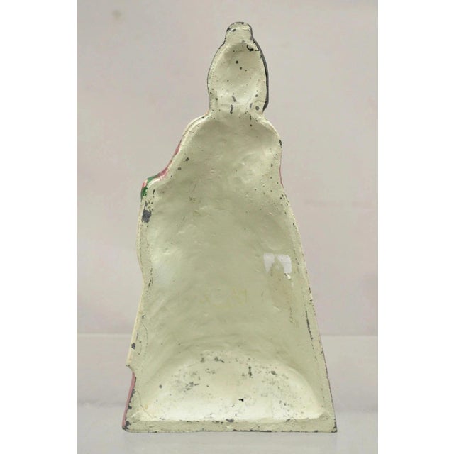 Metal Antique Victorian Tall Cast Iron Painted Figural Woman Pink Dress Door Stop For Sale - Image 7 of 10