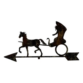 19th Century Salvaged Sheet Metal Weathervane Horse & Carriage For Sale
