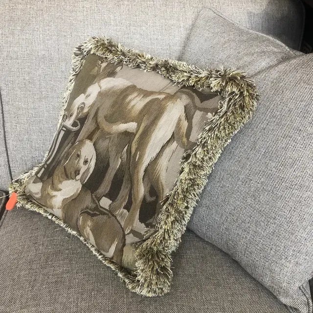 Vintage Tapestry Pillow With Dogs at Rest (Left-Facing) For Sale - Image 9 of 11