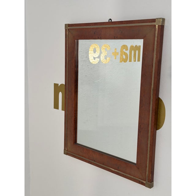Vintage Italian Wood & Brass Wall Mirror 1980s For Sale - Image 4 of 5