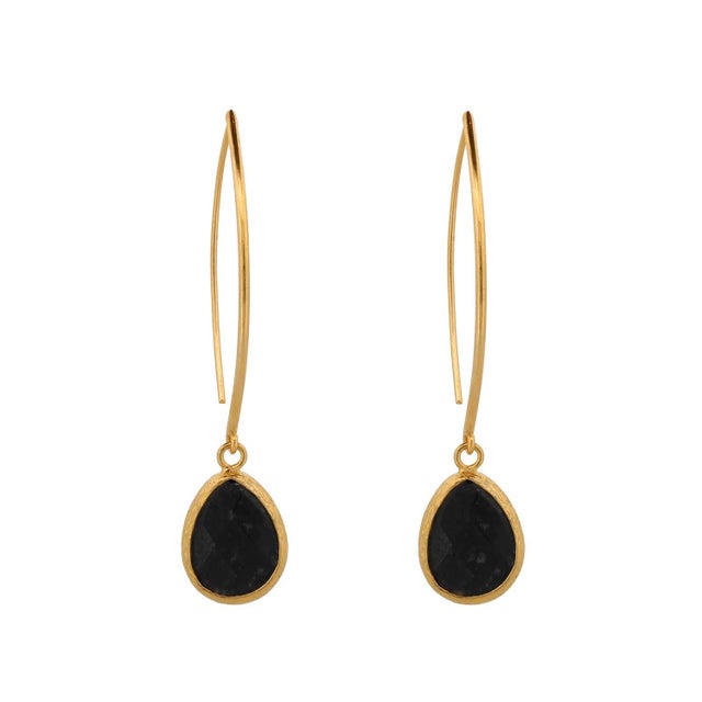 Black Onyx Gemstone & Gold Dangle Earrings, A Pair For Sale In Miami - Image 6 of 6