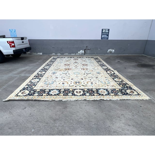 Pakistani Oushak Rug With Blue Boarder sold as found estate bought uncleaned but in very good condition measuring 142...