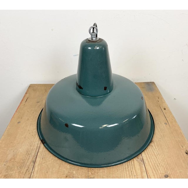 Industrial Green Enamel Factory Lamp, 1960s For Sale - Image 13 of 15