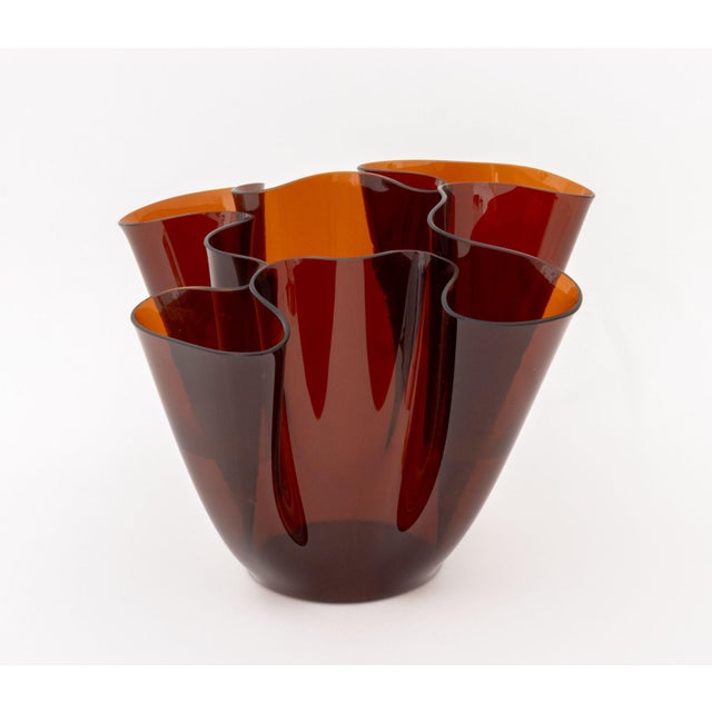 Contemporary Fontana Arte Amber Art Glass Cartoccio Vase For Sale - Image 3 of 10